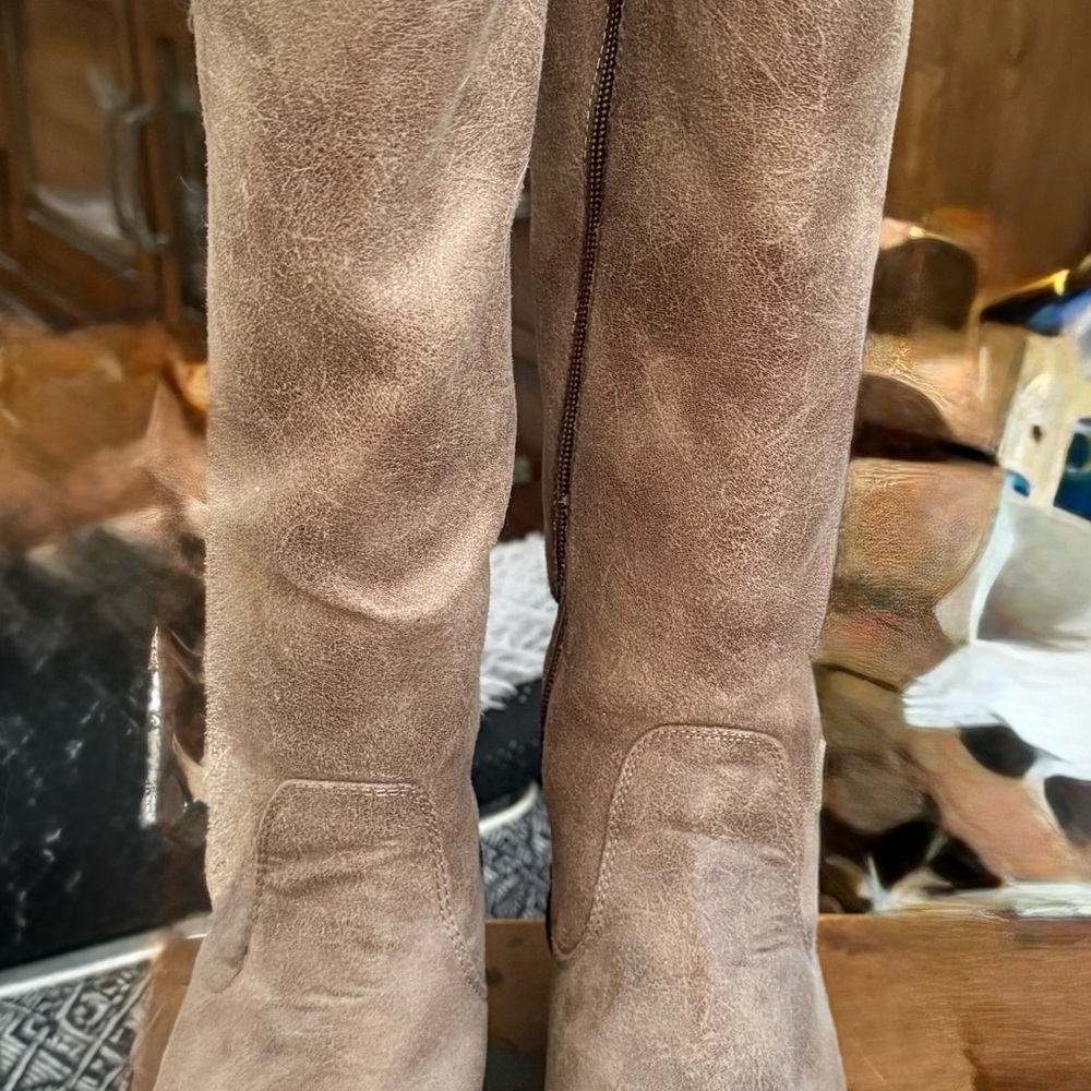 Tan Suede Heeled Boots with Classic Design